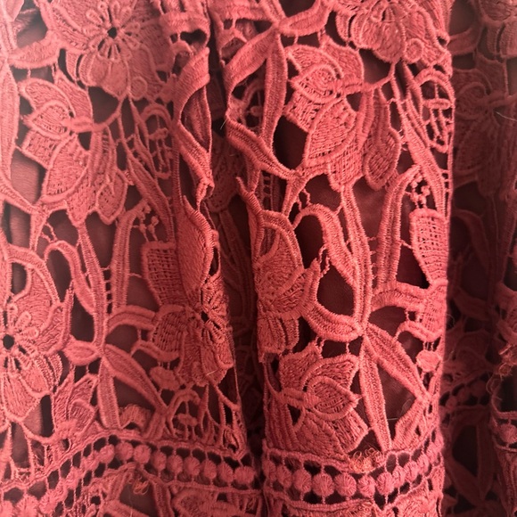 Adelyn Rae Burgundy Deep Red Maroon Eyelet Midi Dress “it” color of the season” - Picture 3 of 6